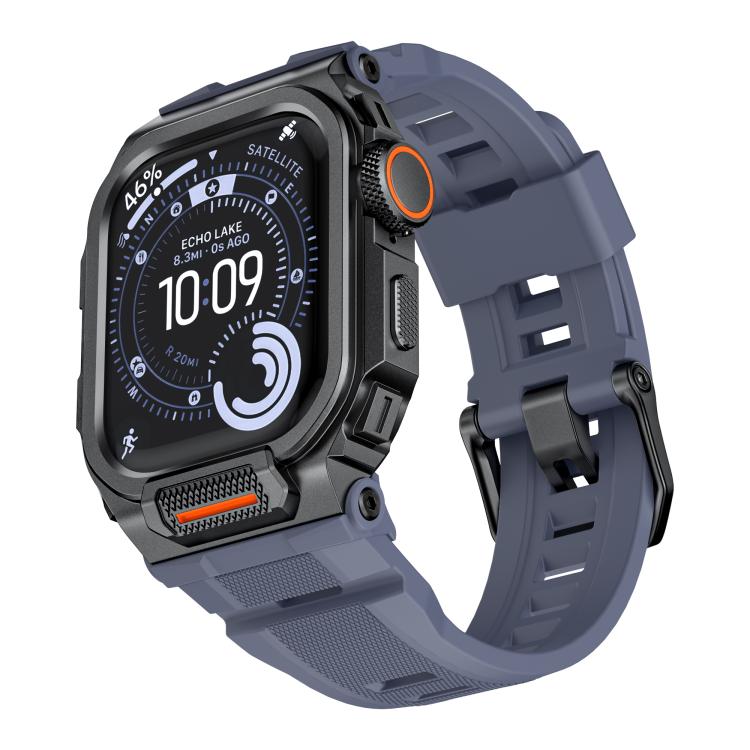 Lebhaftes Zinklegierungs-Cover Integriertes Silikon-Uhrenarmband, Für Apple Watch Series 11 / 10 46mm