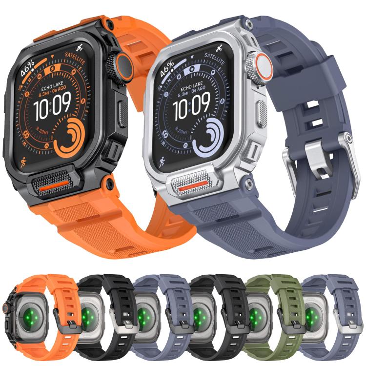 Lebhaftes Zinklegierungs-Cover Integriertes Silikon-Uhrenarmband, Für Apple Watch Series 11 / 10 46mm