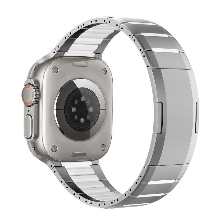Gebogenes zweifarbiges Edelstahl-Uhrenarmband mit Seitenverschluss, Für Apple Watch 49mm / 46mm / 45mm / 44mm, Für Apple Watch 42mm / 41mm / 40mm / 38mm