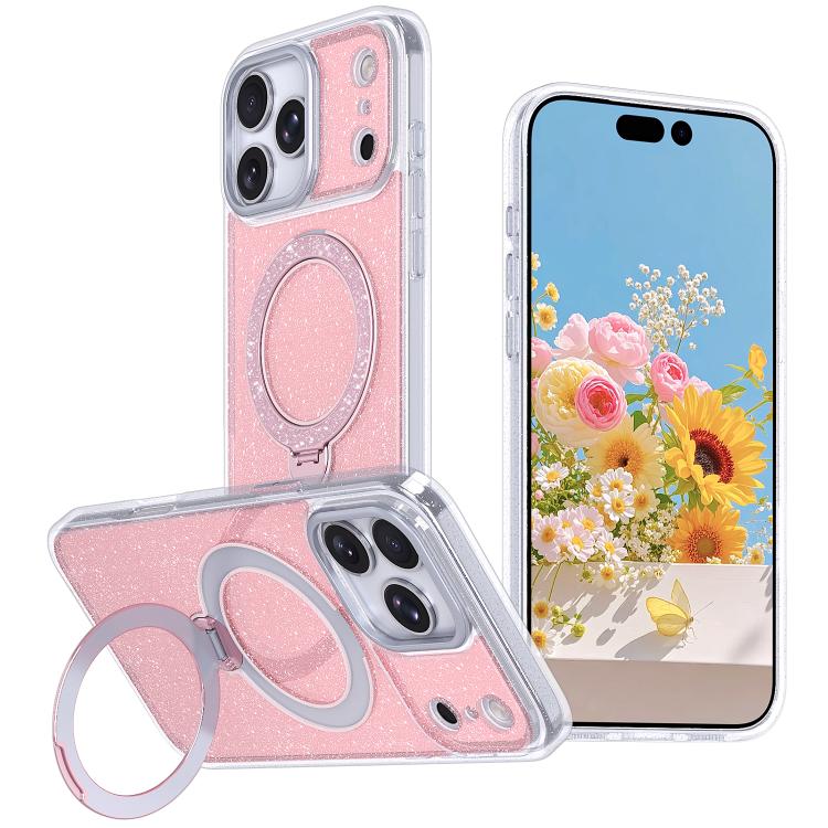 Starry Glitter Magnetic Holder Phone Case, For iPhone 18 Pro / 17 Pro, For iPhone 18 Pro Max / 17 Pro Max, For iPhone 17