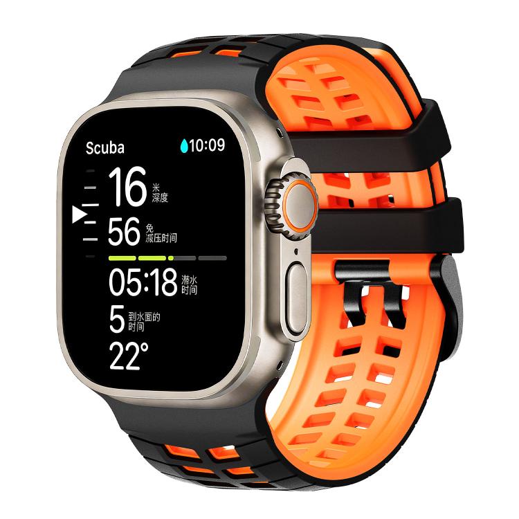 Double Holes Two Color Tire Texture Silicone Watch Band, For Apple Watch 49mm / 46mm / 45mm / 44mm