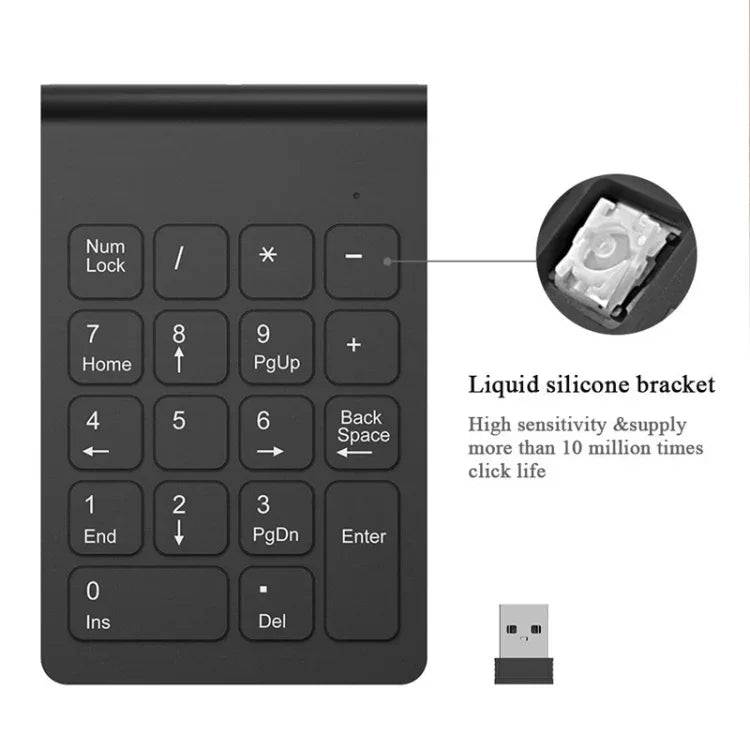 18-Tasten-Mini-USB-Ziffernblock, kabellos, schwarz, 2,4 GHz