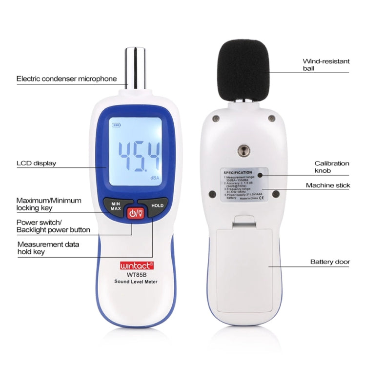 WT85B Schallpegelmesser Digitales Dezibel-Messgerät Digitales Lärm-Messgerät Umweltlärmtester, WT85B Weiß, WT85B Schwarz
