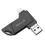 Richwell DXZ128 USB-Stick 128GB 3 in 1 Micro USB + 8 Pin + USB 3.0 Kompatibel mit iPhone & iOS, Schwarz, Silber, Roségold