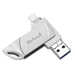 Richwell DXZ128 USB-Stick 128GB 3 in 1 Micro USB + 8 Pin + USB 3.0 Kompatibel mit iPhone & iOS, Schwarz, Silber, Roségold