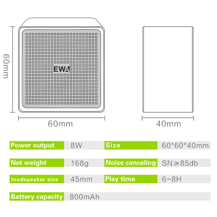 EWA A105 High Fidelity Bluetooth Lautsprecher, kleine Größe, hohe Leistung Bass, TWS Bluetooth Technologie, TF-Kartenunterstützung