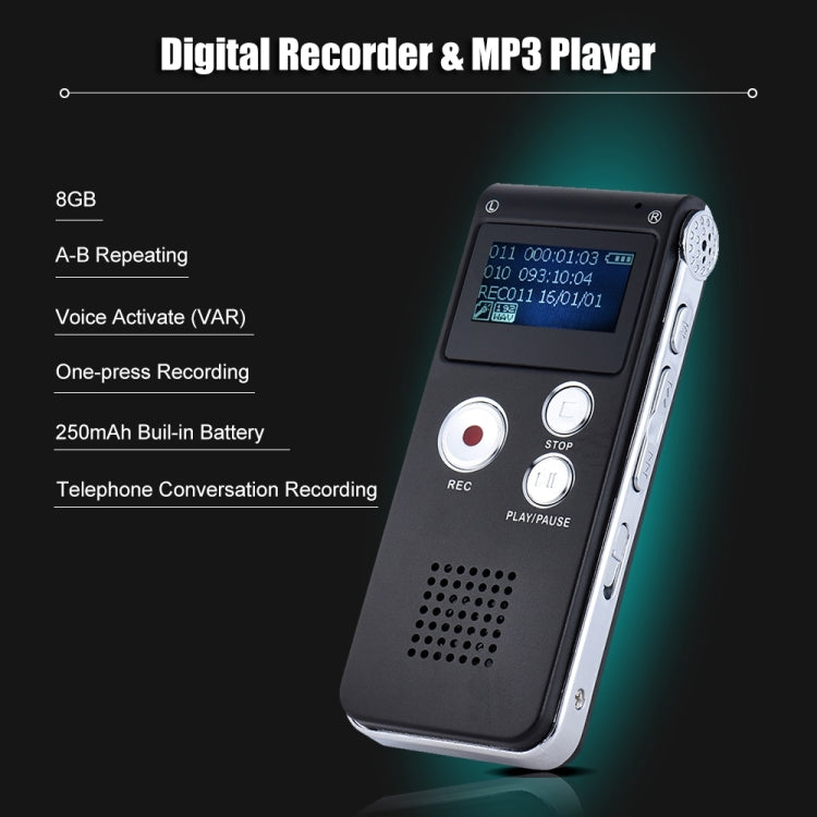 SK-012 8GB Diktiergerät USB Professionelles Diktaphon Digital Audio mit WAV MP3 Player VAR Funktion Aufnahme, SK-012 8GB