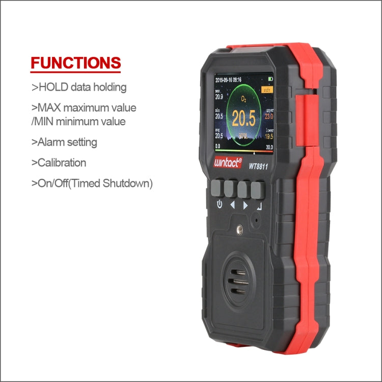 WINTACT WT8811 Mehrgas-Monitor LCD-Display Wiederaufladbar Multifunktion 4 in 1 Brennbare O2 H2S CO Gassensor Ton-Licht Vibration Alarm