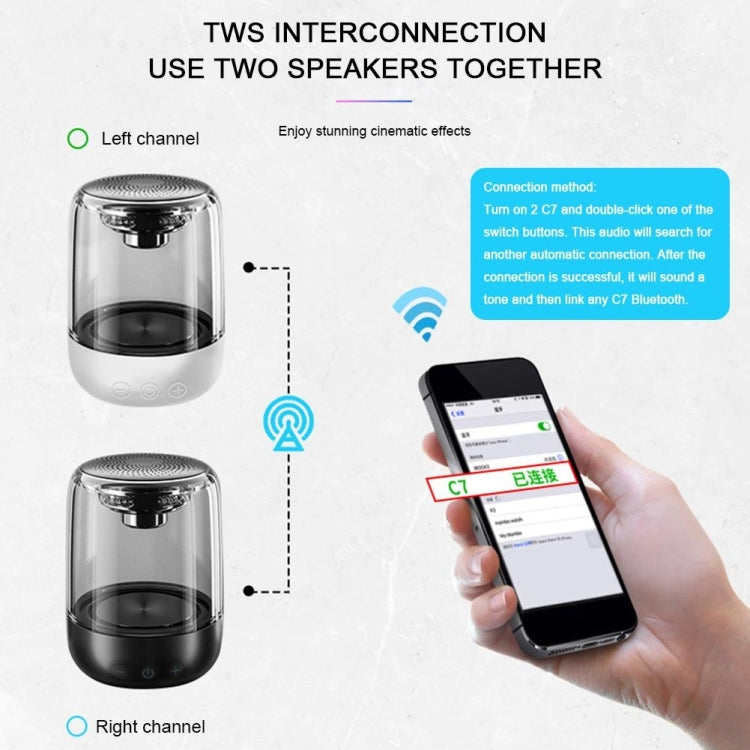 C7 Bluetooth 5.0 Lautsprecher, transparent, LED, leuchtender Subwoofer, TWS 6D Surround HIFI Stereo Coole Audio, C7
