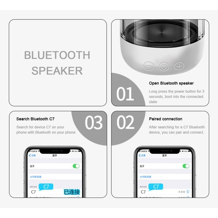 C7 Bluetooth 5.0 Lautsprecher, transparent, LED, leuchtender Subwoofer, TWS 6D Surround HIFI Stereo Coole Audio, C7