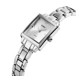 SKMEI 1407 Business Fashion Damenuhr mit Strass, zart und elegant, quadratisch, Zinklegierung, Quarzuhr für Damen, Silber