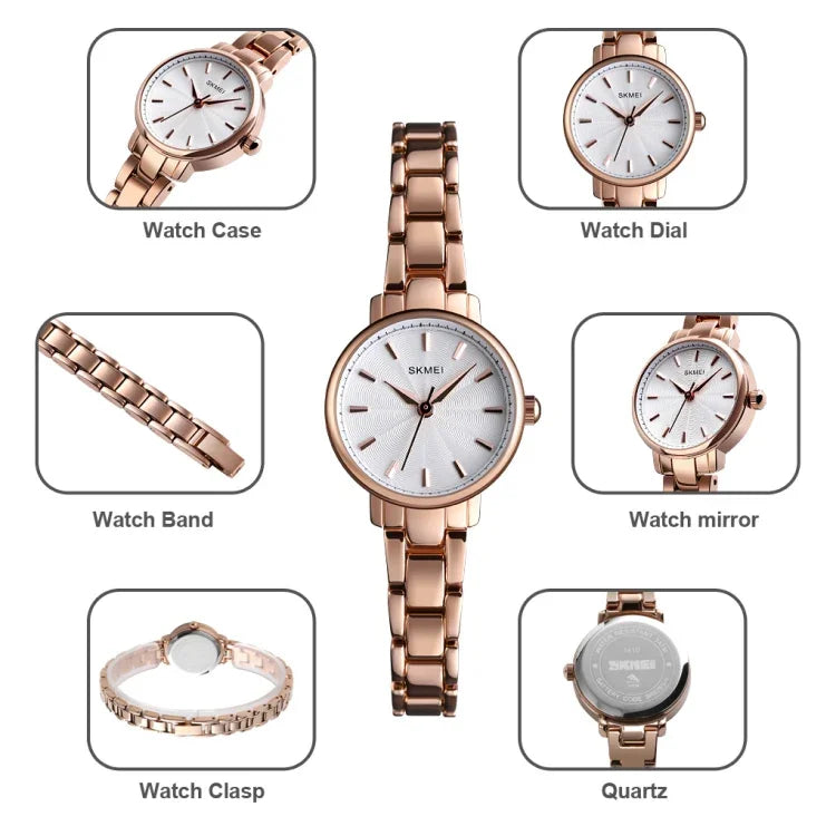Skmei 1410 Lady Quartz Uhr Europäische und amerikanische Modeuhr Business Freizeit Stahlarmband Damenuhr
