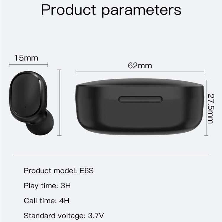 E6S LED Display Kabelloser Kopfhörer TWS Bluetooth V5.3 Headsets Wasserdichte Bluetooth-Ohrhörer, E6S (Schwarz)