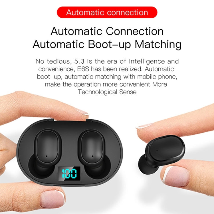 E6S LED Display Kabelloser Kopfhörer TWS Bluetooth V5.3 Headsets Wasserdichte Bluetooth-Ohrhörer, E6S (Schwarz)