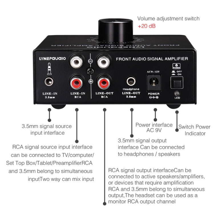 B015 Stereo-Frontsignalverstärker Kopfhörer-Lautsprecherverstärker Headset mit Dual-Audioquellen, B015