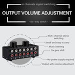 B016 6 Eingänge 1 Ausgang Audio-Signalquellen-Auswahlschalter, Ausgangslautstärke-Regler RCA-Anschluss, 6 Eingänge 1 Ausgang