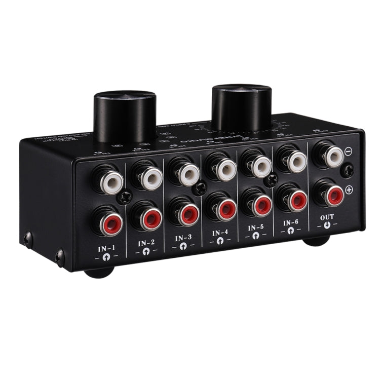 B016 6 Eingänge 1 Ausgang Audio-Signalquellen-Auswahlschalter, Ausgangslautstärke-Regler RCA-Anschluss, 6 Eingänge 1 Ausgang
