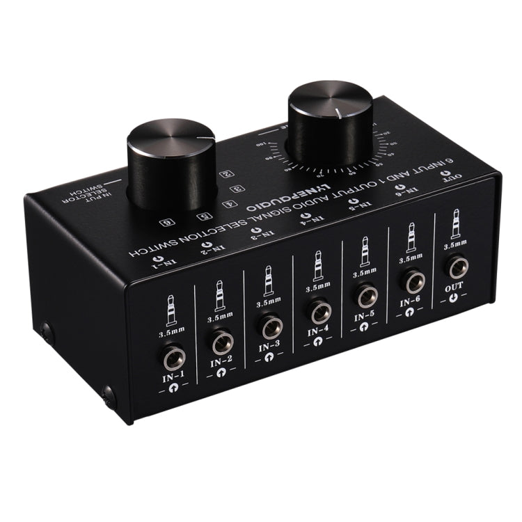 B017 6 Eingänge 1 Ausgang Audio-Signal-Auswahlschalter Ausgangslautstärkeregler 3,5-mm-Schnittstelle