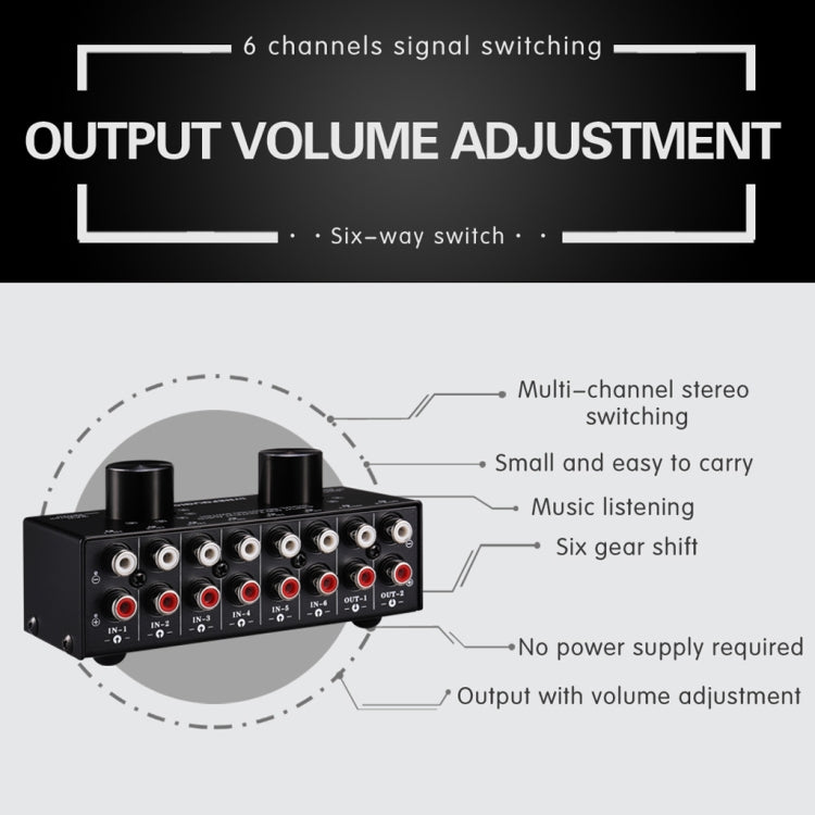 B026 6 Eingang 2 Ausgang oder 2 Eingang 6 Ausgang Audio-Signalschalter RCA-Anschluss