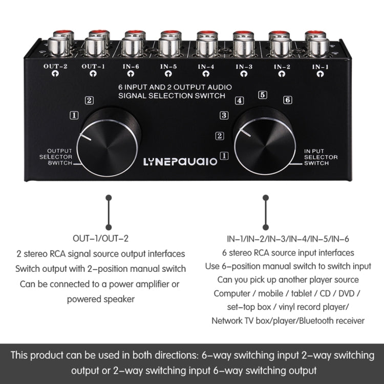 B026 6 Eingang 2 Ausgang oder 2 Eingang 6 Ausgang Audio-Signalschalter RCA-Anschluss