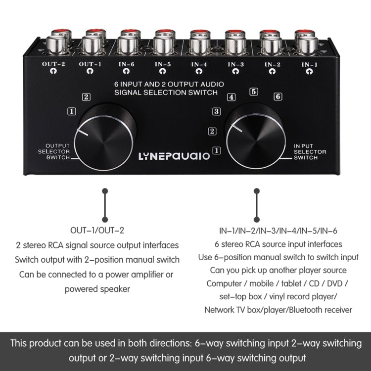 B026 6 Eingang 2 Ausgang oder 2 Eingang 6 Ausgang Audio-Signalschalter RCA-Anschluss