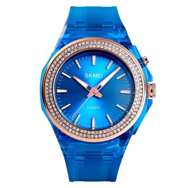 SkMEI 1553 Women LED Color Light Transparent Waterproof Watch Inlaid With Water Drill