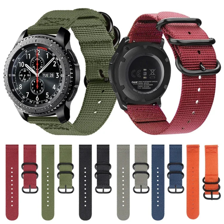 Nylon-Armband mit drei Ringen für Samsung Galaxy Watch Active 22 mm / S3, für Samsung Galaxy Watch Active 2 22 mm / Gear S3