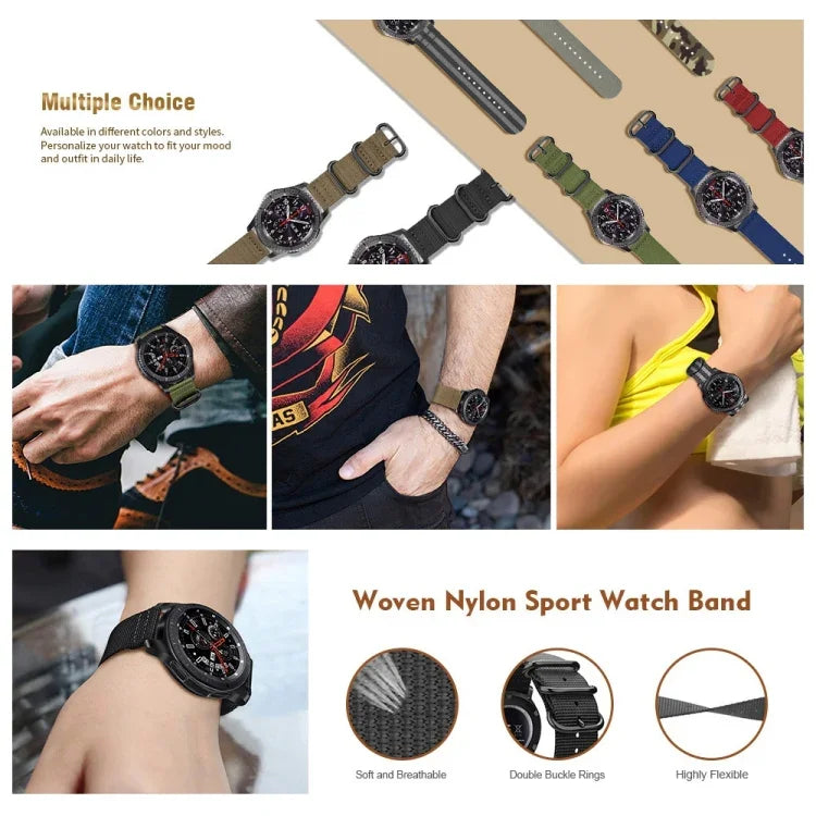 Nylon-Armband mit drei Ringen für Samsung Galaxy Watch Active 18 mm S3, für Samsung Galaxy Watch Active 2 18 mm / Gear S3