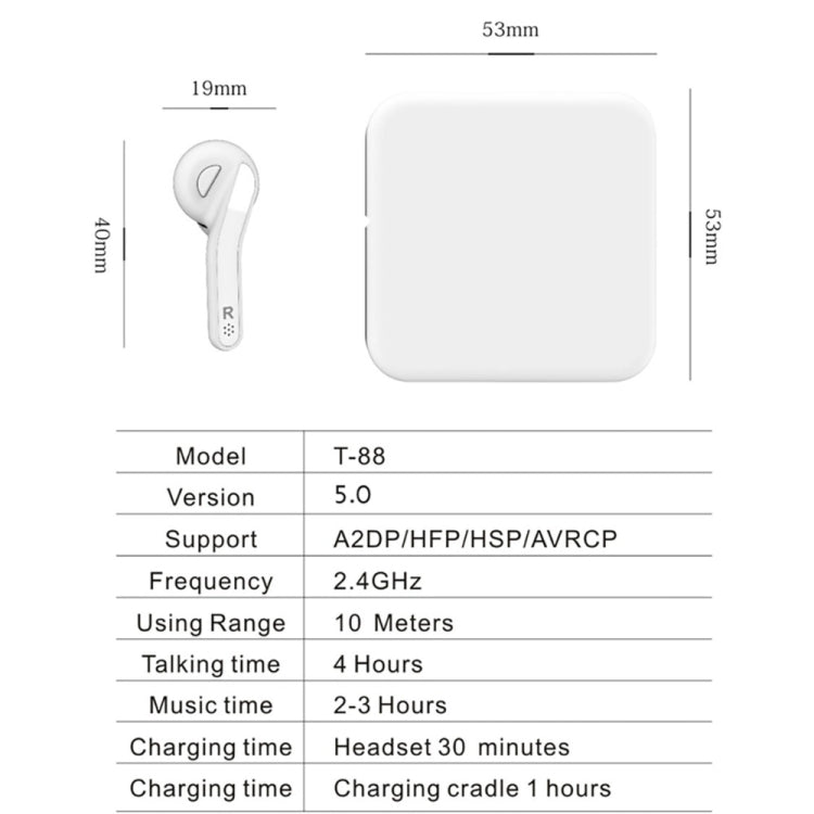 T88 Mini Touch-Steuerung Hifi Kabellose Bluetooth Ohrhörer TWS Kabellose Ohrstöpsel mit Ladebox