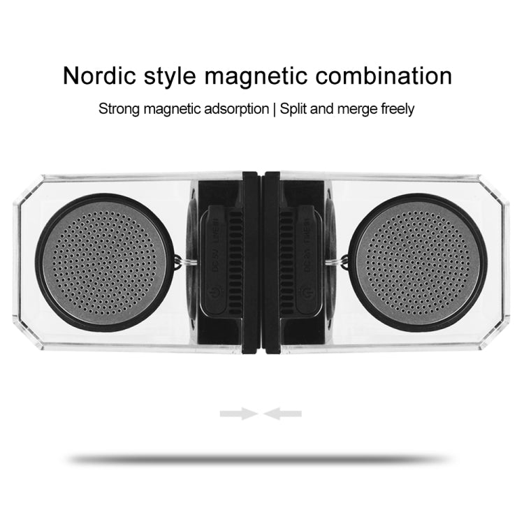 BT628 10W Tragbare TWS Transparente Bluetooth-Lautsprecher mit magnetisch verbindbarer Basis Outdoor Stereo Bass Subwoofer