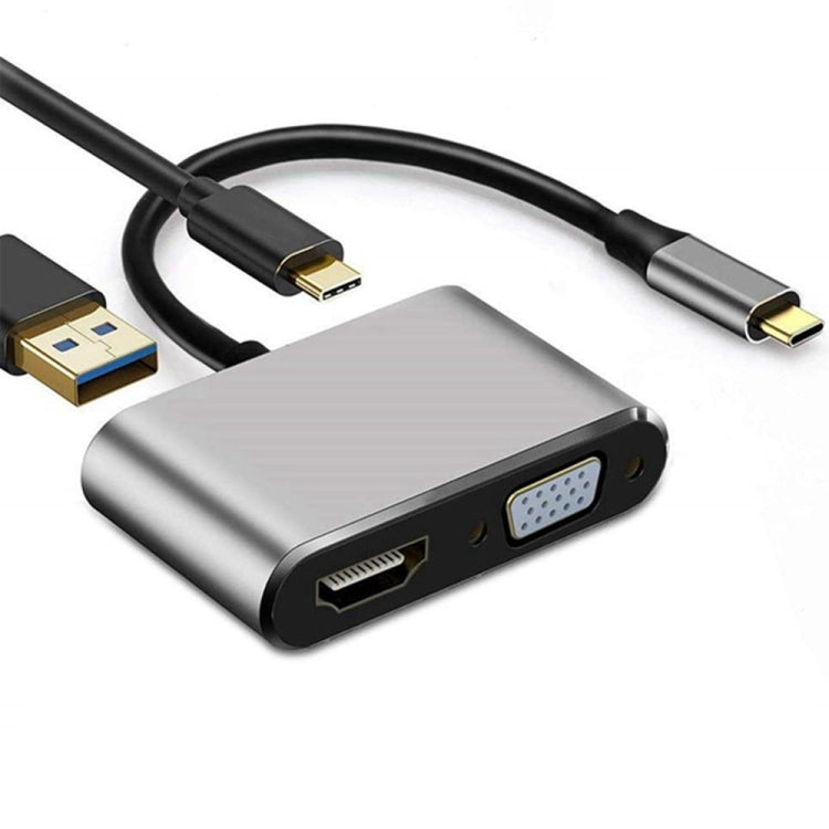 USB C zu HDMI VGA 4K Adapter 4-in-1 Typ C Adapter Hub zu HDMI VGA USB 3.0 Digital AV Multiport Adapter mit USB-C PD Ladeanschluss Kompatibel für Nintendo Switch/Samsung/MacBook