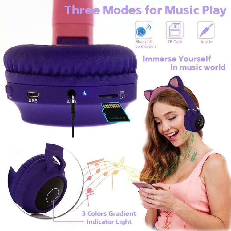 Niedliche Katzenohren Bluetooth 5.0 Kopfhörer Faltbare On-Ear Stereo Kabelloses Headset mit Mikrofon / LED-Licht / FM-Radio / TF-Karte, SYA00833501F, SYA00833501A, SYA00833501B, SYA00833501C, SYA00833501D, SYA00833501E