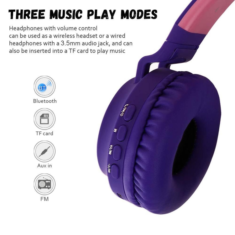 Niedliche Katzenohren Bluetooth 5.0 Kopfhörer Faltbare On-Ear Stereo Kabelloses Headset mit Mikrofon / LED-Licht / FM-Radio / TF-Karte, SYA00833501F, SYA00833501A, SYA00833501B, SYA00833501C, SYA00833501D, SYA00833501E