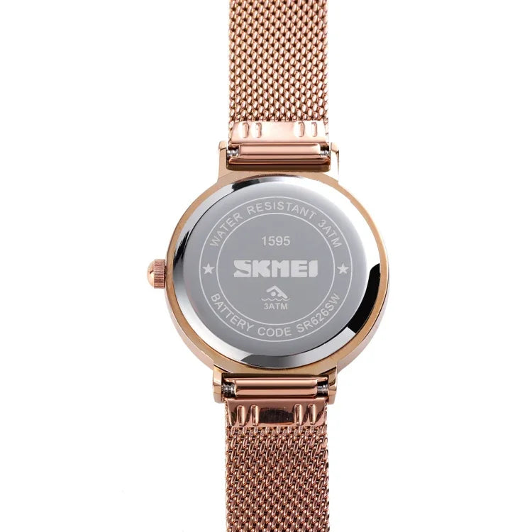 Skmei 1595 Mode Elegante Skalenfreie Edelstahl-Mesh-Armband Damenuhr Wasserdichte Business Studenten Quarzuhr Damen