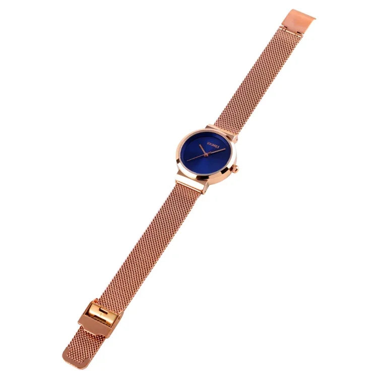 Skmei 1595 Mode Elegante Skalenfreie Edelstahl-Mesh-Armband Damenuhr Wasserdichte Business Studenten Quarzuhr Damen