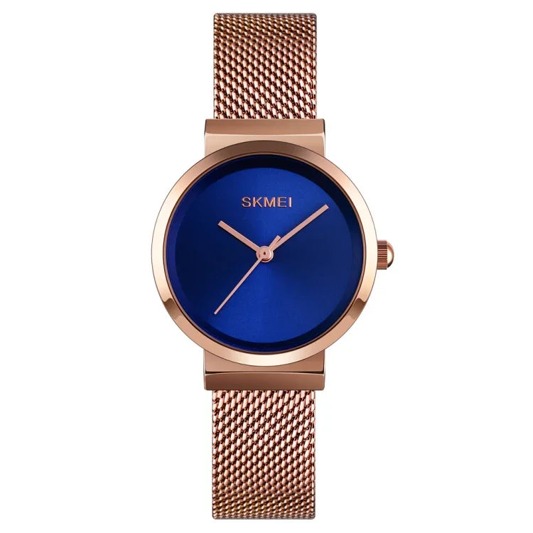 Skmei 1595 Mode Elegante Skalenfreie Edelstahl-Mesh-Armband Damenuhr Wasserdichte Business Studenten Quarzuhr Damen