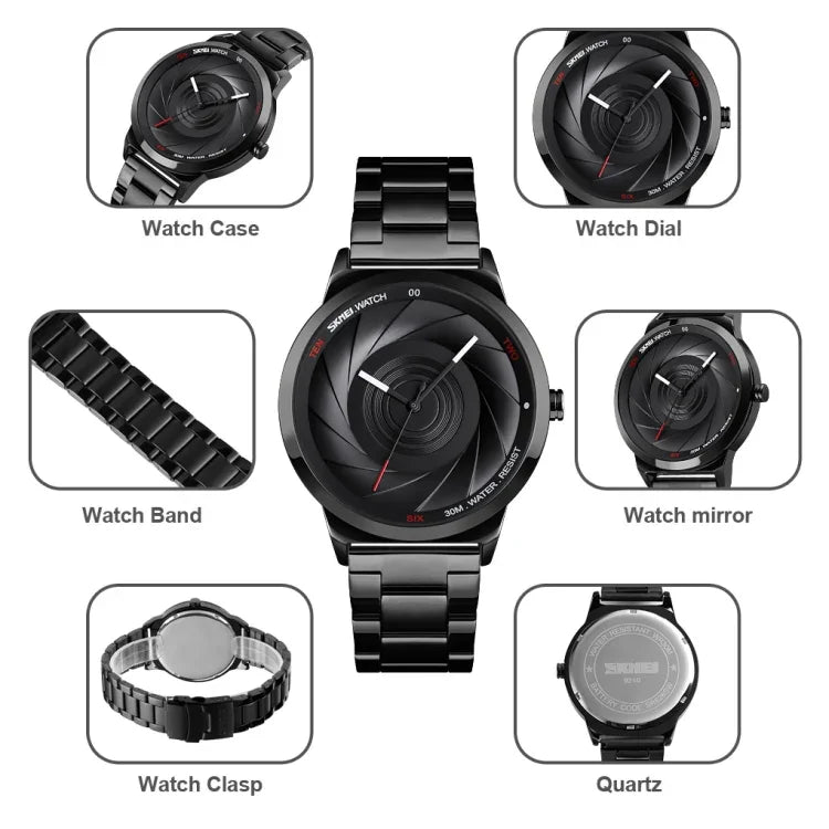 Skmei 9210 Fashion Trend Mens Business Wristwatch Simple Three-Dimensional Surface Waterproof Gold Quartz Watch Man, For Men