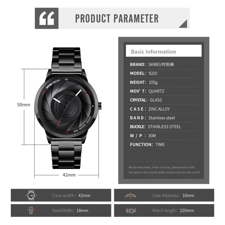 Skmei 9210 Fashion Trend Mens Business Wristwatch Simple Three-Dimensional Surface Waterproof Gold Quartz Watch Man, For Men