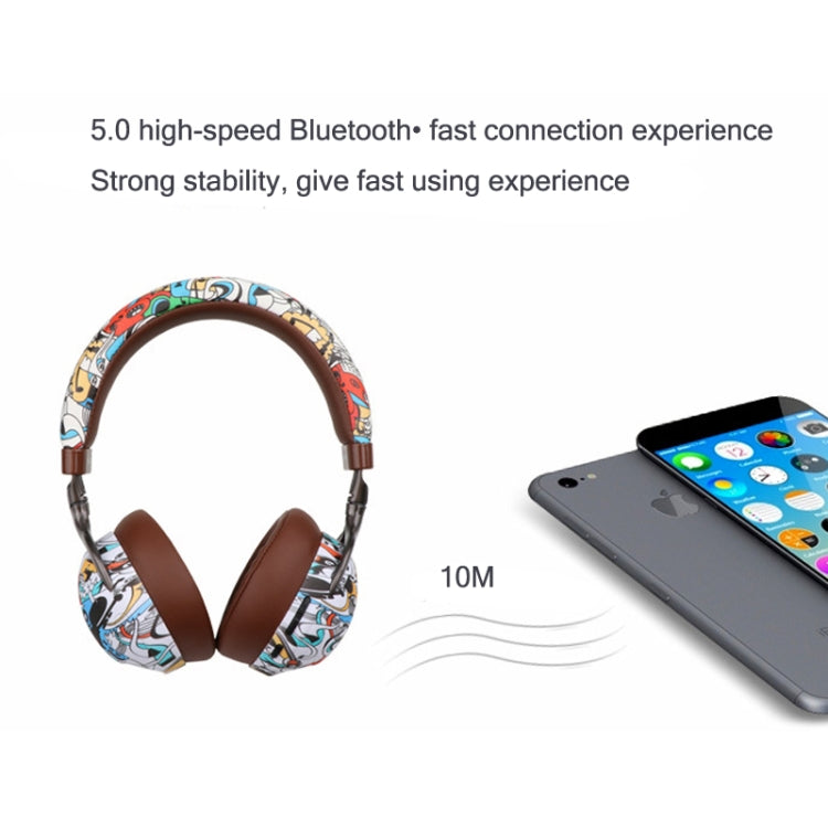 VJ086 Graffiti Headset Kabelloses Sport Bluetooth Headset Wassertransfer Farbiger Druck Headset, Unterstützt TF, FM
