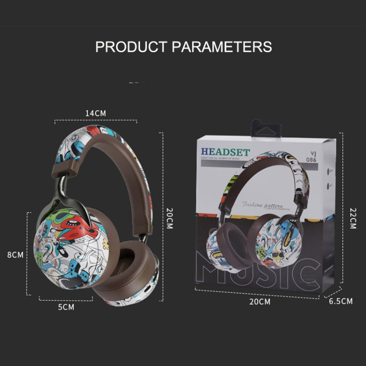 VJ086 Graffiti Headset Kabelloses Sport Bluetooth Headset Wassertransfer Farbiger Druck Headset, Unterstützt TF, FM