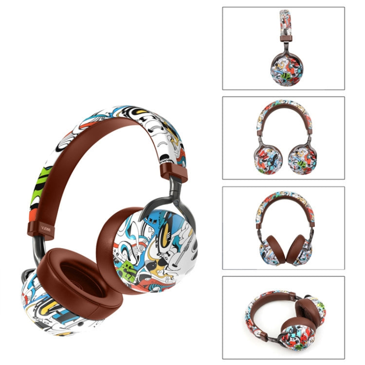 VJ086 Graffiti Headset Kabelloses Sport Bluetooth Headset Wassertransfer Farbiger Druck Headset, Unterstützt TF, FM