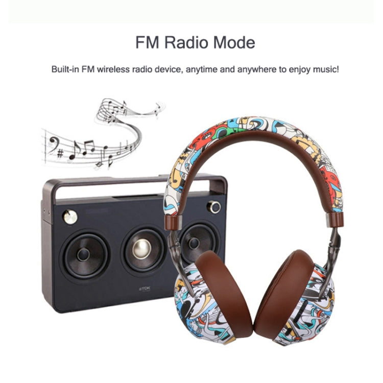 VJ086 Graffiti Headset Kabelloses Sport Bluetooth Headset Wassertransfer Farbiger Druck Headset, Unterstützt TF, FM