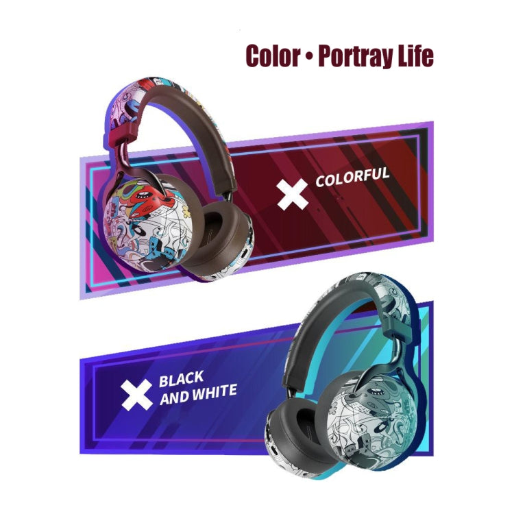 VJ086 Graffiti Headset Kabelloses Sport Bluetooth Headset Wassertransfer Farbiger Druck Headset, Unterstützt TF, FM