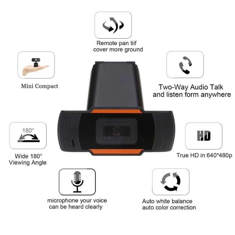 HXSJ A870 Webcam HD 480P PC-Kamera mit schallabsorbierendem Mikrofon MIC für Skype für Android TV Drehbare Computer-Kamera USB Web Cam, 480P