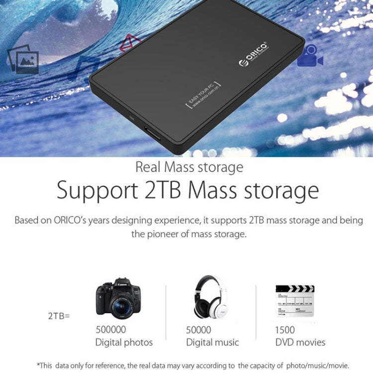ORICO 2588US3-V1 2,5 Zoll USB3.0 Festplattengehäuse, Silber, Rot, Blau, Schwarz