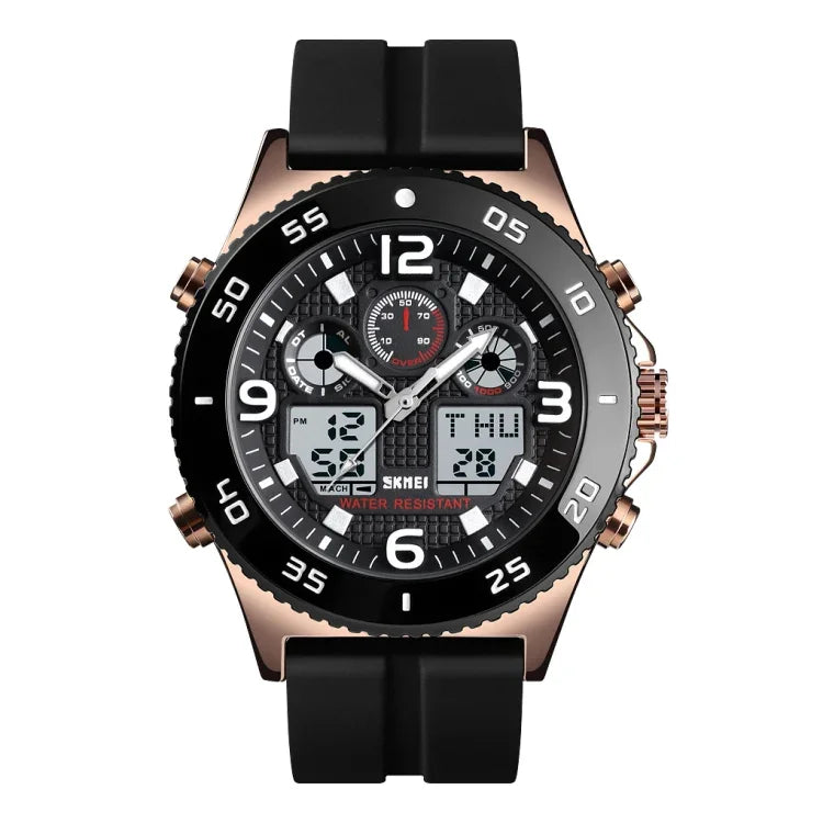 SKMEI 1538 Multi-Function Time Large Dial Steel Belt Men  Casual Sports Electronic Watch