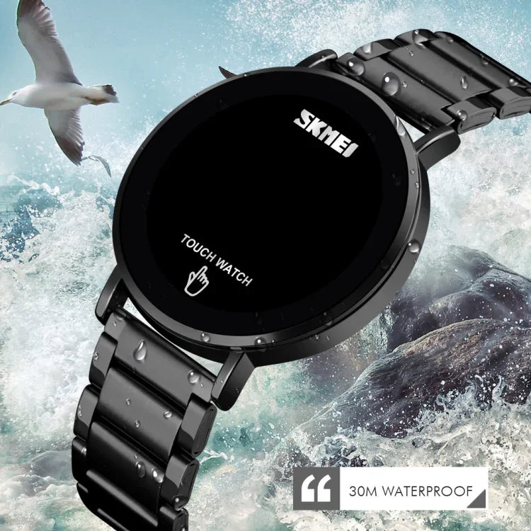 SKMEI 1550 Einfache und stilvolle LED-Touchscreen Herrenuhr Wasserdichtes Edelstahlarmband mit elektronischem Uhrwerk