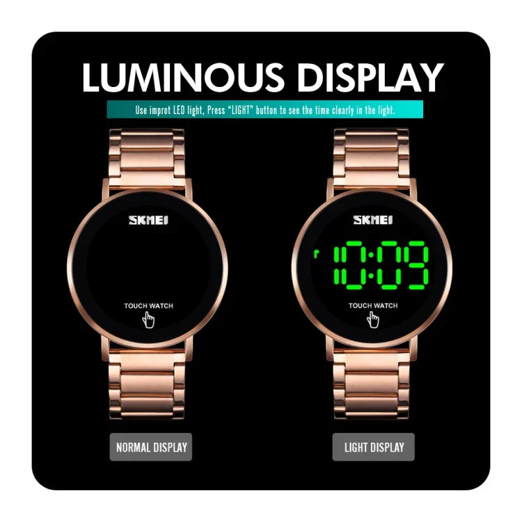 SKMEI 1550 Einfache und stilvolle LED-Touchscreen Herrenuhr Wasserdichtes Edelstahlarmband mit elektronischem Uhrwerk