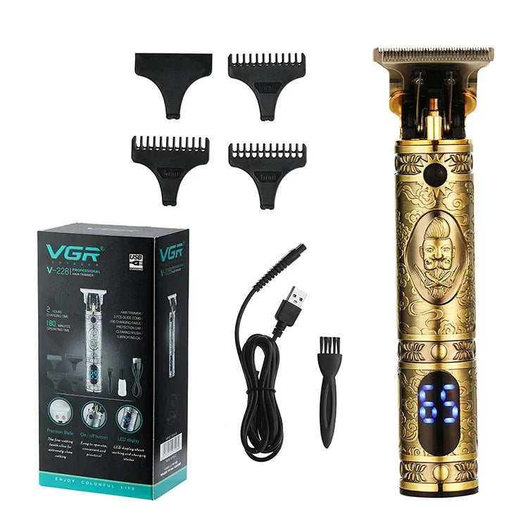 VGR V-228 5W USB Retro-Haarschneidemaschine mit Gravur und LED-Digitalanzeige, V-228 (Bronze), V-228 (Silber)