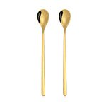 2 PCS Stainless Steel Spoon Creative Coffee Spoon Bar Ice Spoon Gold Plated Long Stirring Spoon, Round Spoon Gold